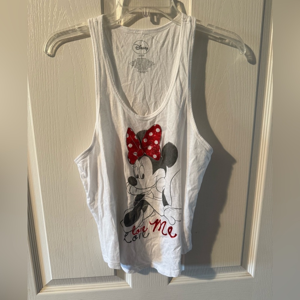 Disney White Tank Top with Black Logo Print